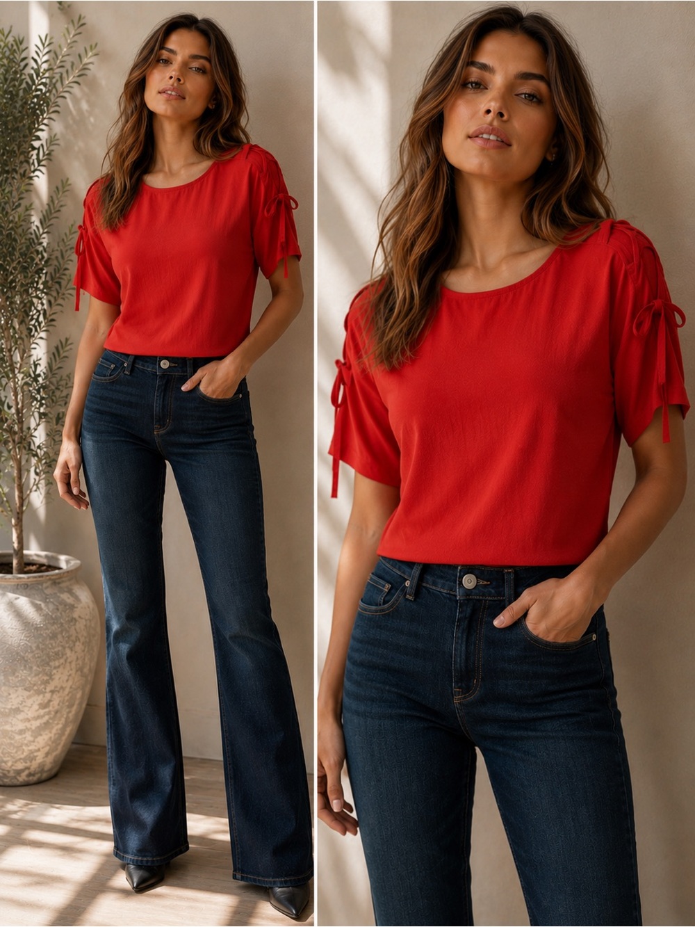 See by Chloe red lace up sleeve top size 6